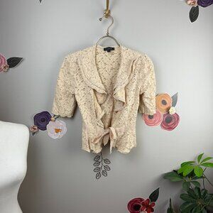 Bebe Lace Ribbon Tied Short Sleeve Shrug - Size - Small